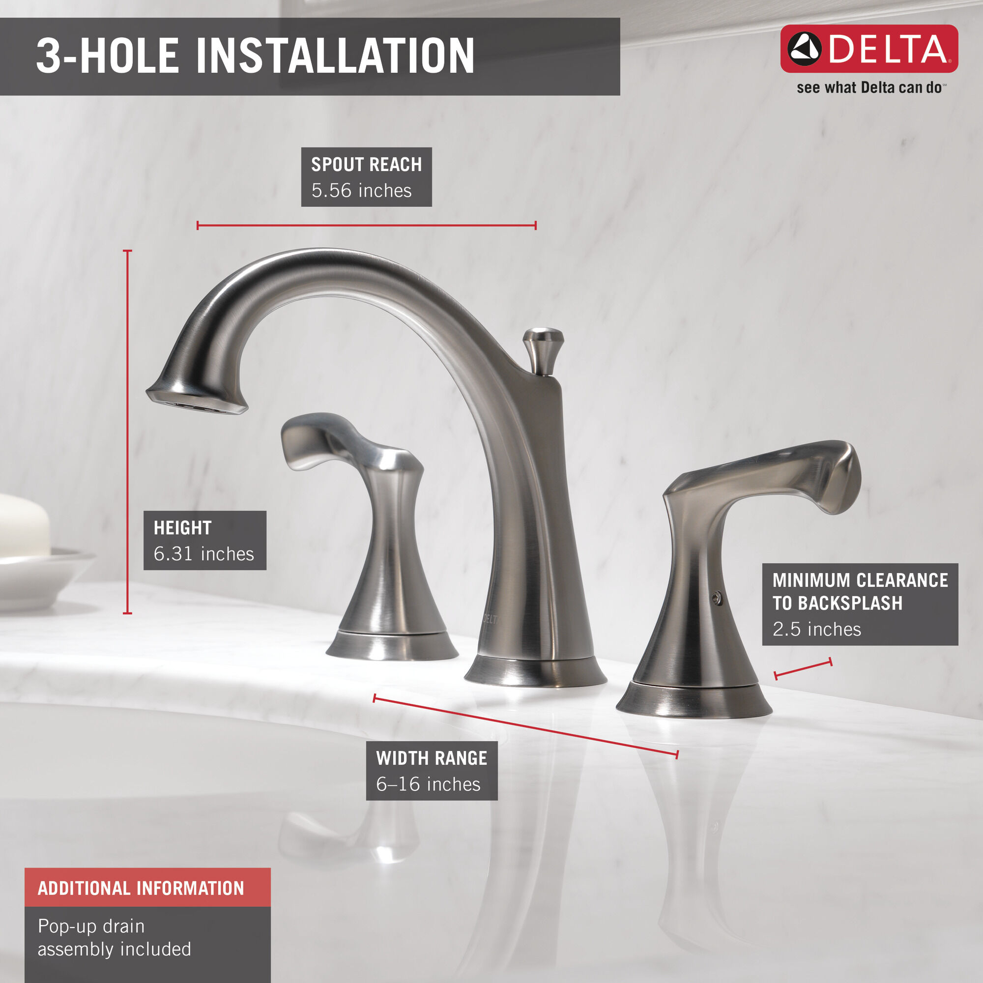 35939LF-SS Смеситель для ванной комнаты с двумя ручками Delta Faucet Carlisle Матовый никель  - Вид №2