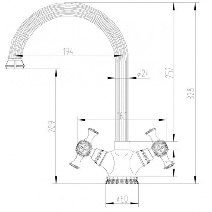 Zorg A 6004K-BR бронза Смеситель для кухни Zorg 328 х 194  - Вид №2