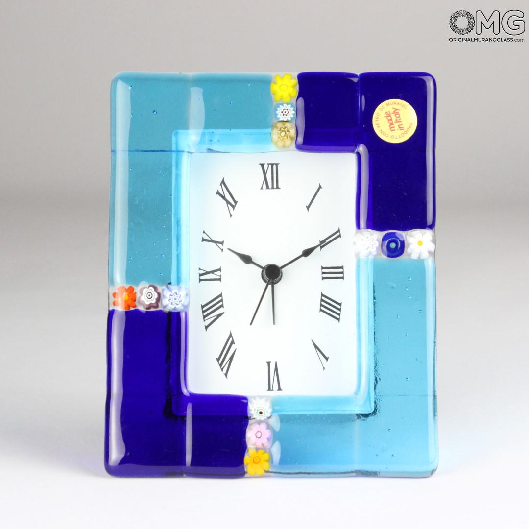 2709 ORIGINALMURANOGLASS Настольные часы с будильником - синие миллефиори - Original Murano Glass OMG  см  - Вид №1