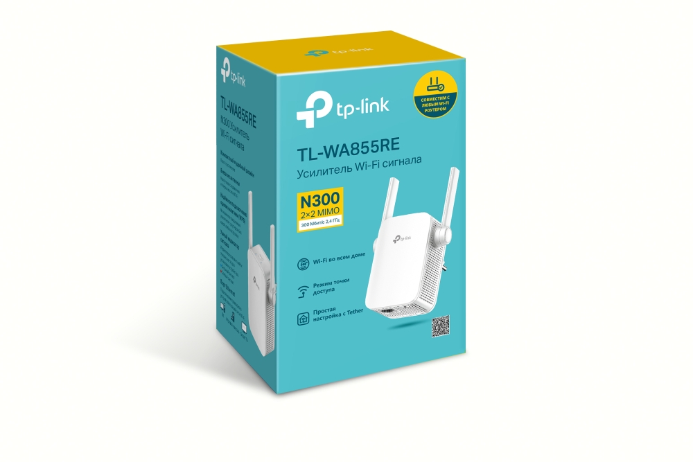 TL-WA855RE 300mbps wifi range extender/entertainment adapter, 2t2r, 2.4ghz, 802.11b/g/n, 1 10/100mbps lan port, 2 external antennas TP-Link Santreyd  - Вид №2