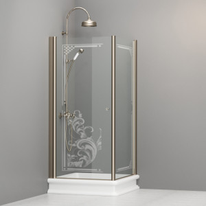 9146N3 Душевая кабина DX с распашной дверью и фиксированной боковой частью для душевого поддона квадрат 90x90, цвет Бронзовый Kerasan RETRO Италия