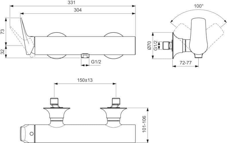 Однорычажный смеситель для душа с 2 отверстиями Ideal Standard La Dolce Vita ARCH-00104024 - Вид №4
