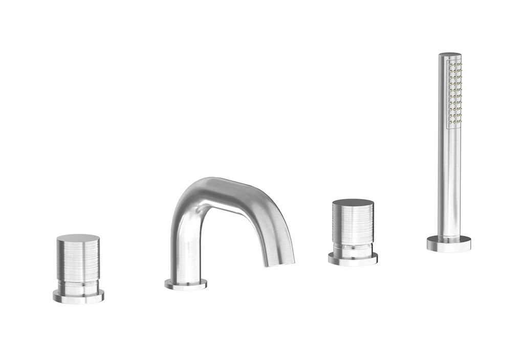 Смеситель на бортик ванной на 4 отверстий с дивертером и душевым гарнитуром. WE ARE IB vn398cf Brushed Nickel Vinile