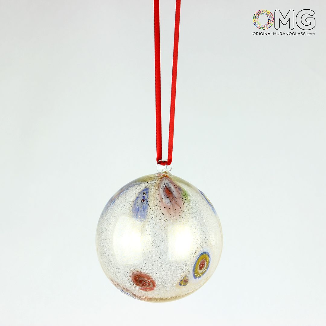 3680 ORIGINALMURANOGLASS Прозрачный Ёлочный шар Фанатазия миллефиори - муранское стекло OMG  см  - Вид №1