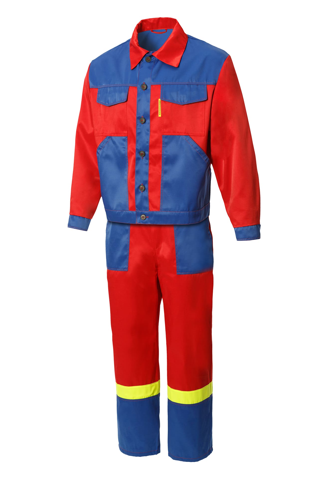 61631 Костюм "Мастер" с лимонной полосой красно-васильковый  Летняя спецодежда  размер 56-58/170-176 