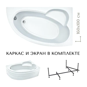 91691763 Ванна асимметричная Мадейра 160x100 правая LESAN комплект с каркасом и лицевой панелью STLM-1508251