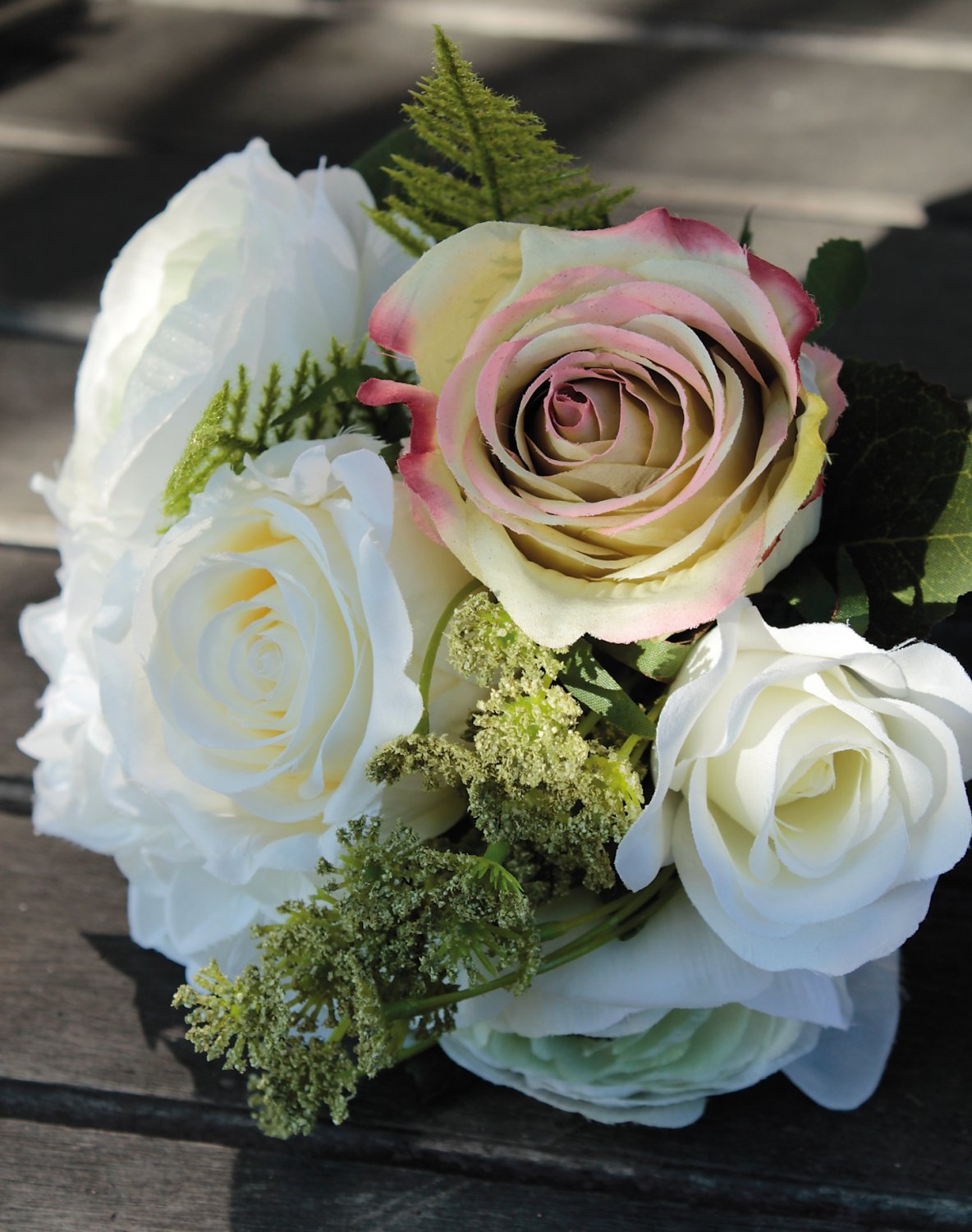 3631 778 a3 Искусственный букет 'роза / гортензия / ранункулюс', 21 см, бежево-белый H-andreas  - Вид №1