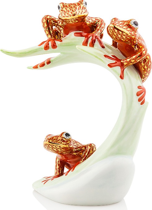 10628339 Herend Фигурка 16,4см "Три лягушки на листе" Фарфор 
