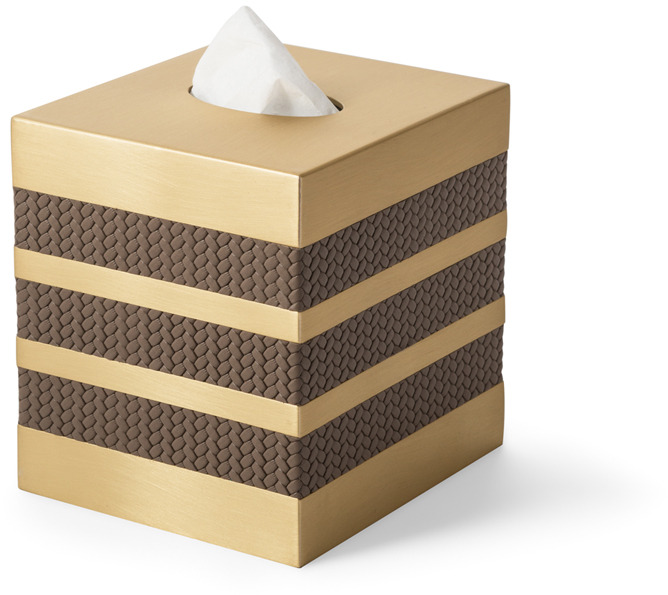 Коробка для салфеток Saturno - 11X12,5XH13,5 см / металлическая отделка_сатинированная латунь / зерненая кожа_кремовый
