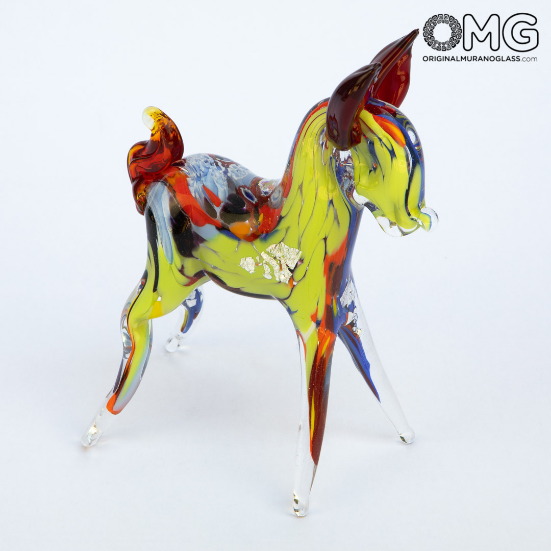 3380 ORIGINALMURANOGLASS Фигурка Разноцветный оленёнок - серебро - муранское стекло OMG 18 см  - Вид №1