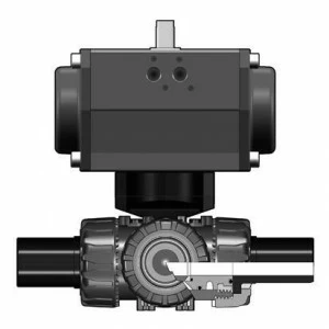 SANIT 221454030301063 3-ходовой шаровой кран ТКД, PVC-U, д 20 - 63 г, ПЭ Л.С. гнездо, Т отверстие DA