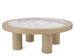 Низкий круглый журнальный столик из мрамора и дерева