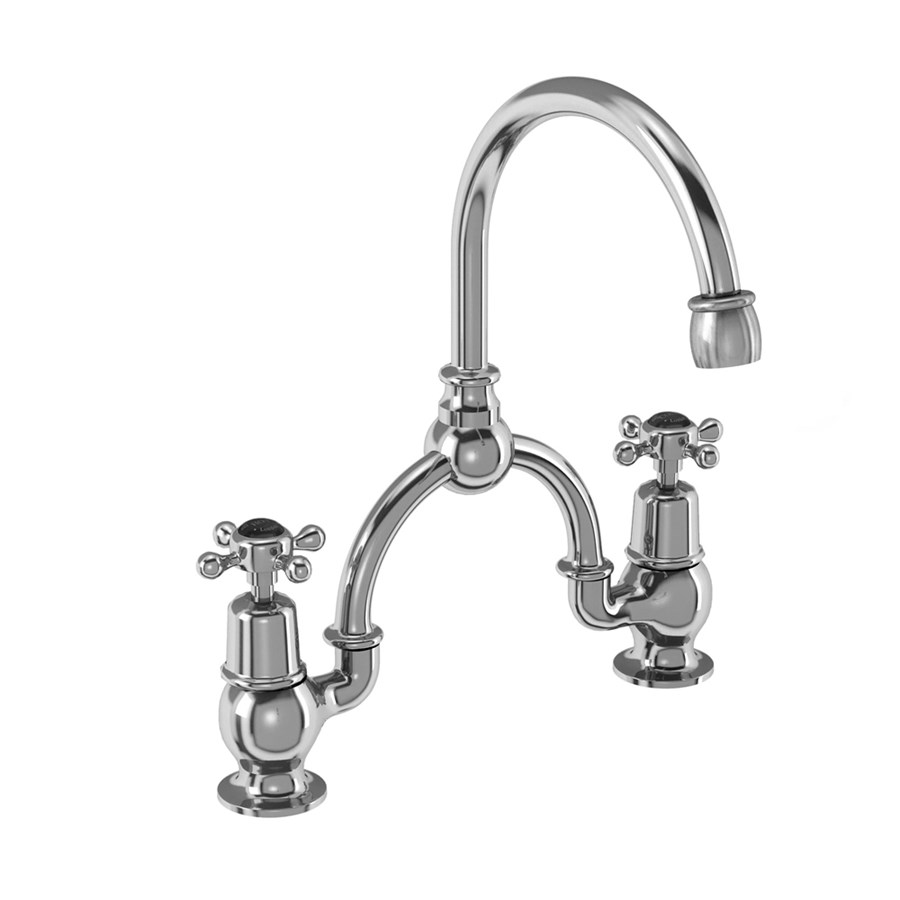 Burlington Арочный смеситель Claremont с 2 отверстиями и изогнутым изливом (центры 230 мм) Полный оборот с акцентом Медичи CL28 MED  - Вид №2