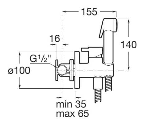 Настенный смеситель для биде с ручным душем с подающим шлангом Roca BE FRESH 5B9461C00 ARCH-00052359 - Вид №2
