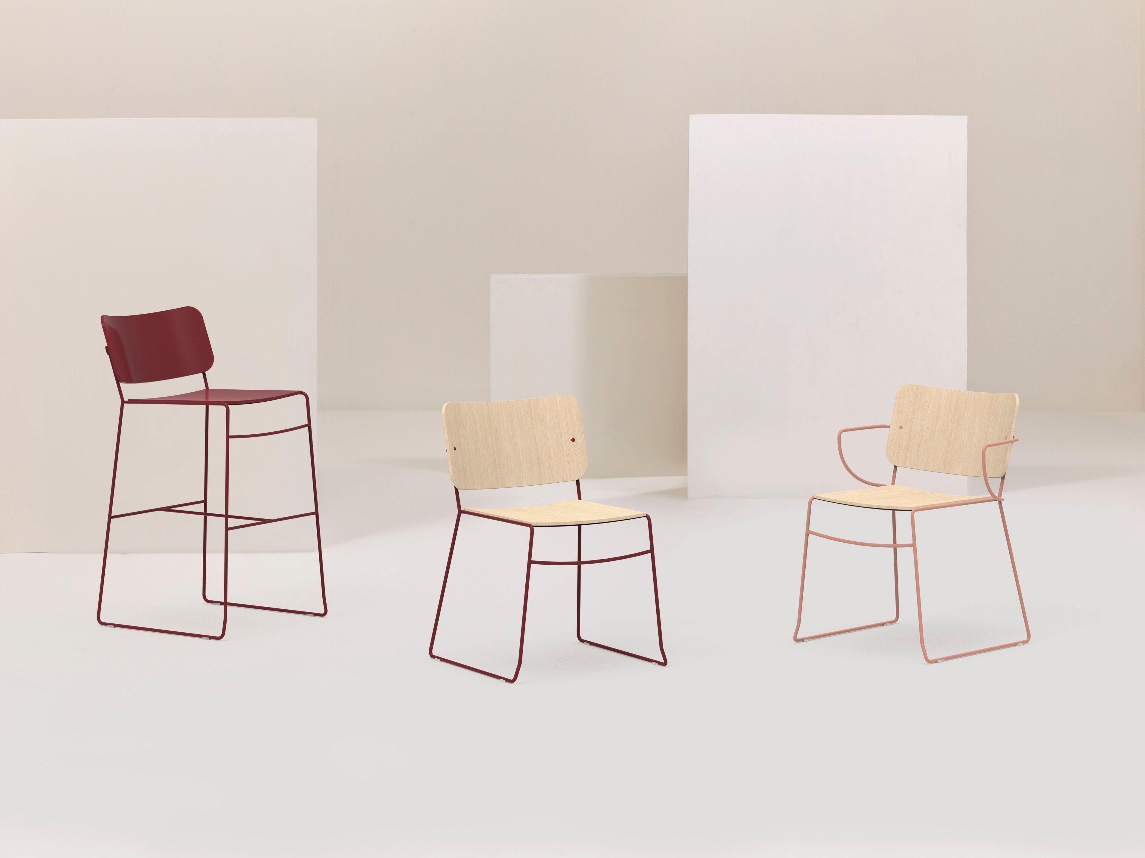 Стул для салазок с подлокотниками из стали и ясеня Billiani Button Down ARCH-00080698