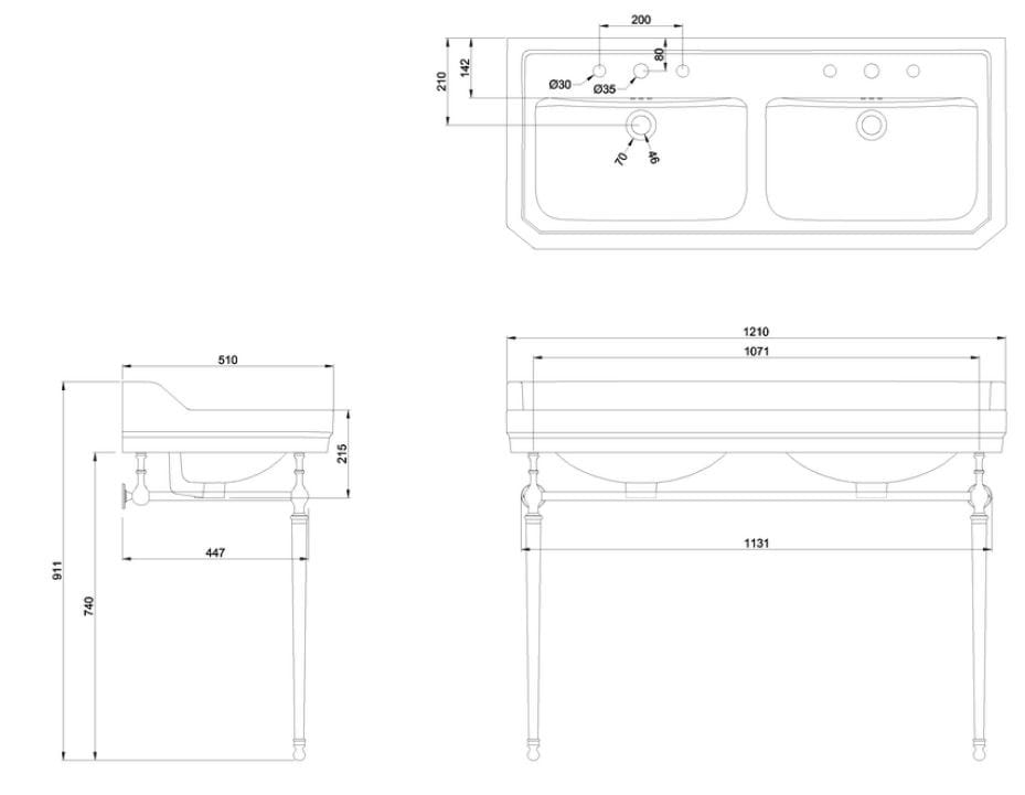 Двойной консольный умывальник в витрине Burlington Эдвардианская ARCH-00115568 - Вид №2