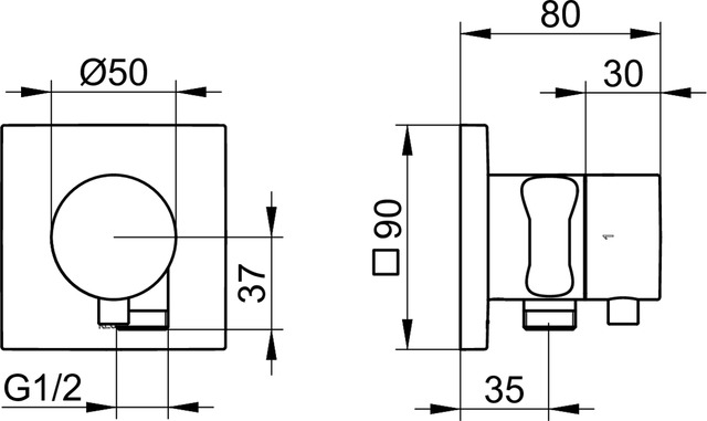 59557051202 Встраиваемый запорный вентиль с переключателем на 2 потребителя, выводом для шланга и держателем лейки DN 15 KEUCO IXMO - Вид №8