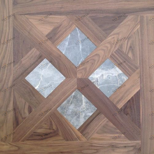 Модульный паркет Da Vinci Модульный паркет с камнем Дилингтон С Серым Мрамором Орех американский Любая на выбор с брашью (Текстурированная) 800х800 мм 26006000212