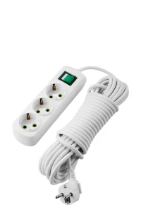 LETITIA Удлинитель с заземлением 3 входа, 5 метров с выключателем белый