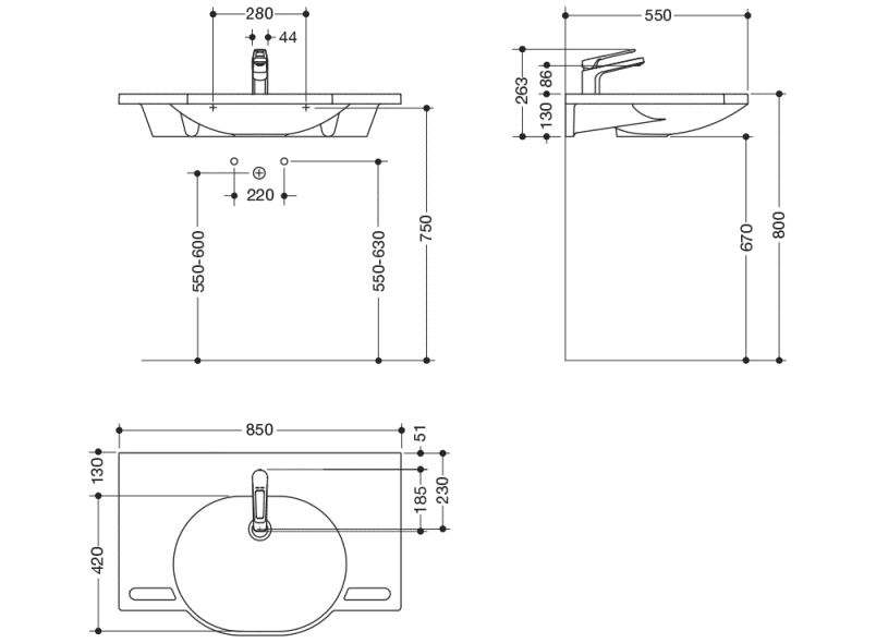 950.19.065 Комплект умывальника и смесителя HEWI Waschtische  - Вид №1