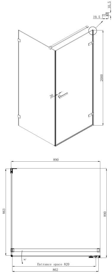 Душевое ограждение Ambassador Abner 10011101R (900x900x2000), 1 место  - Вид №9
