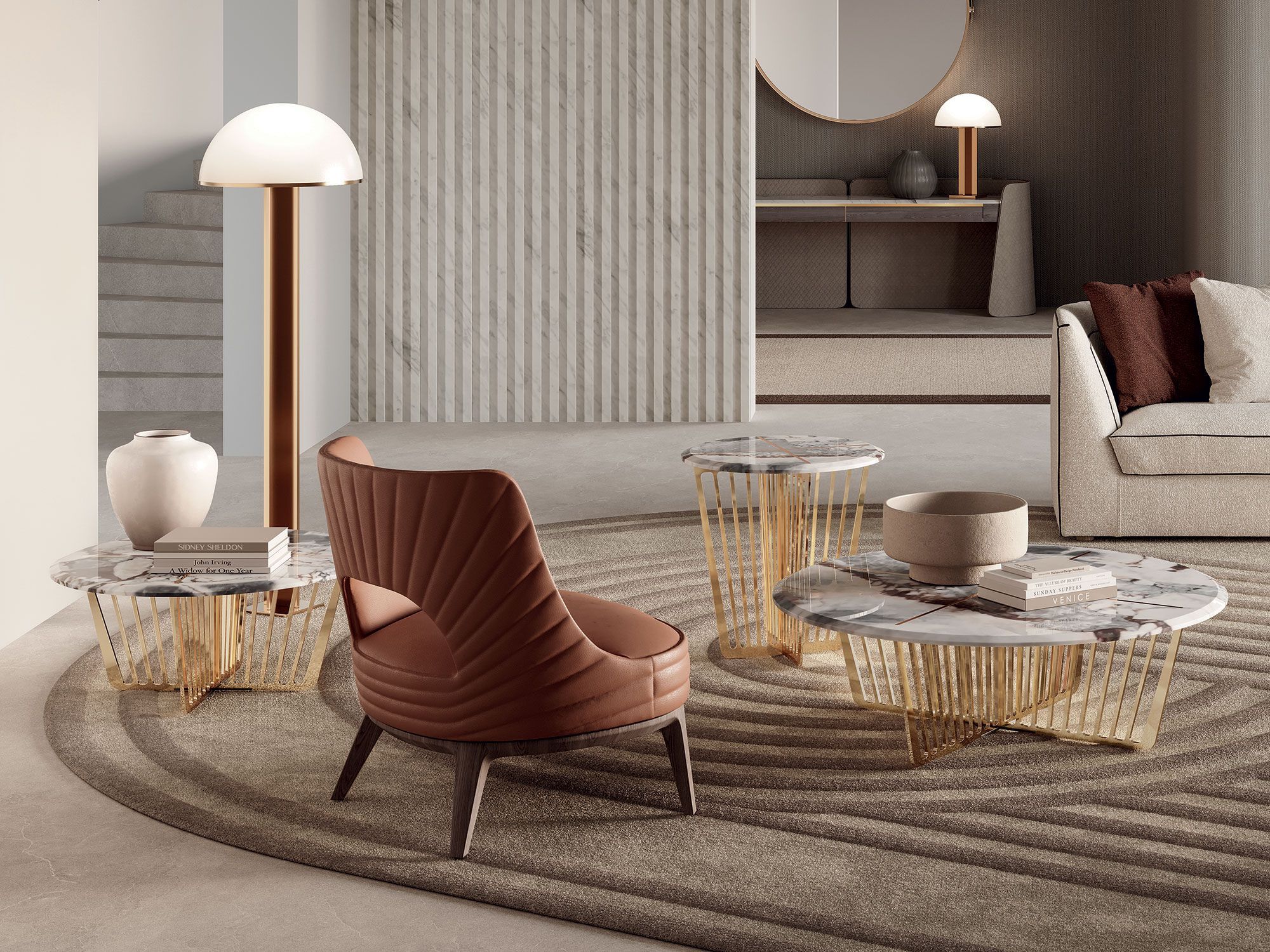 Круглый металлический и мраморный журнальный столик Vittoria Frigerio Alfieri ARCH-00095290 - Вид №2