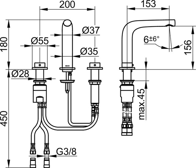 51515050100 Смеситель для умывальника на 3 отверстия 150 KEUCO Edition 400 - Вид №2