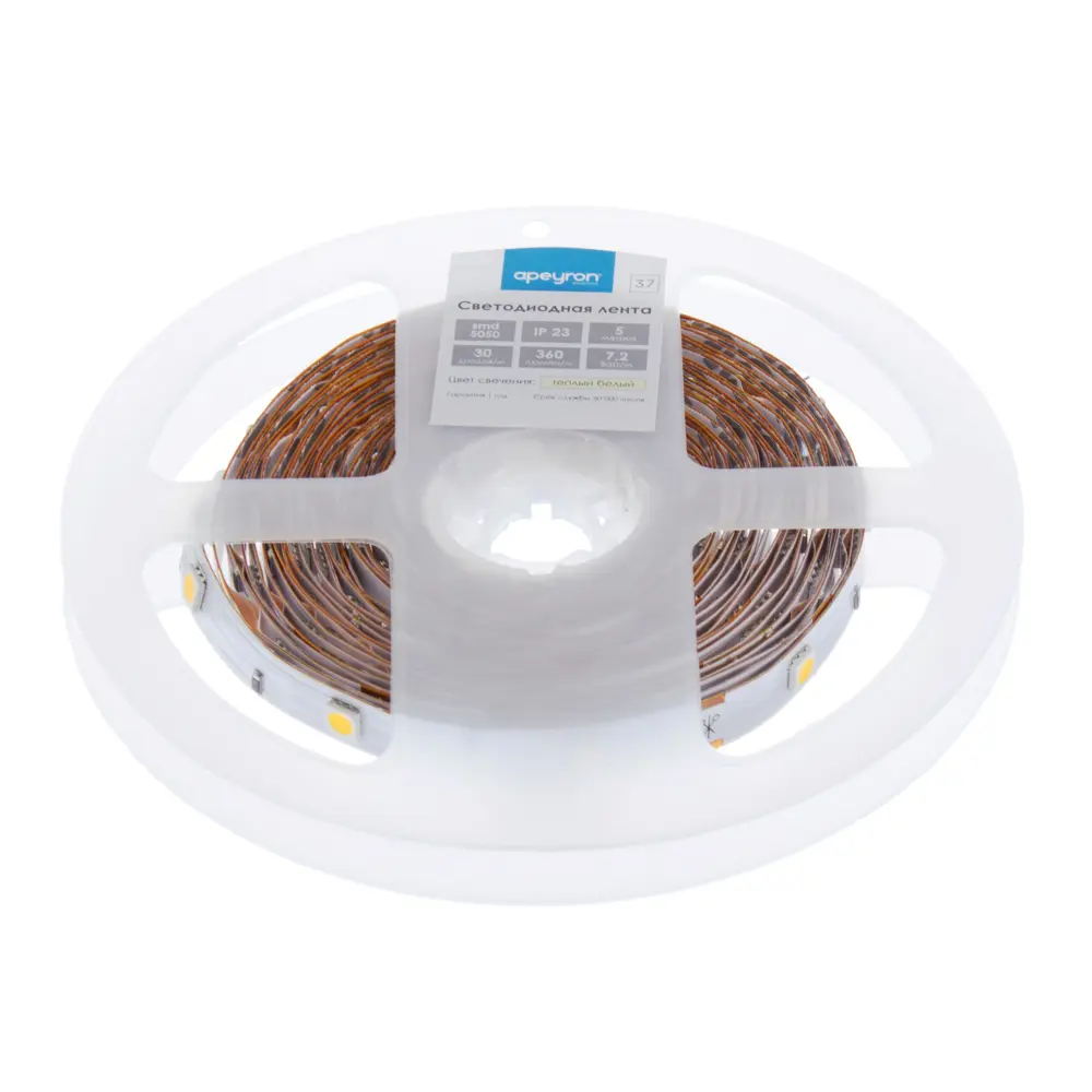 Светодиодная лента smd 5050 7.2Вт/30LED/м свет тёплый белый IP23 APEYRON STLM-2150501
