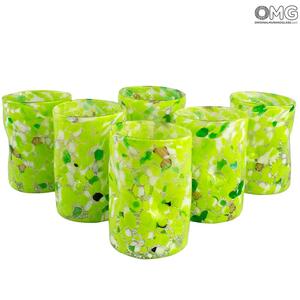 4166 ORIGINALMURANOGLASS Набор из 6 зелёных стаканов Гото - муранское стекло 8 см
