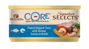 ПР0044878*24 Корм для кошек Core Signature Selects рубленный тунец с креветками в бульоне конс. 79г (упаковка - 24 шт) Wellness