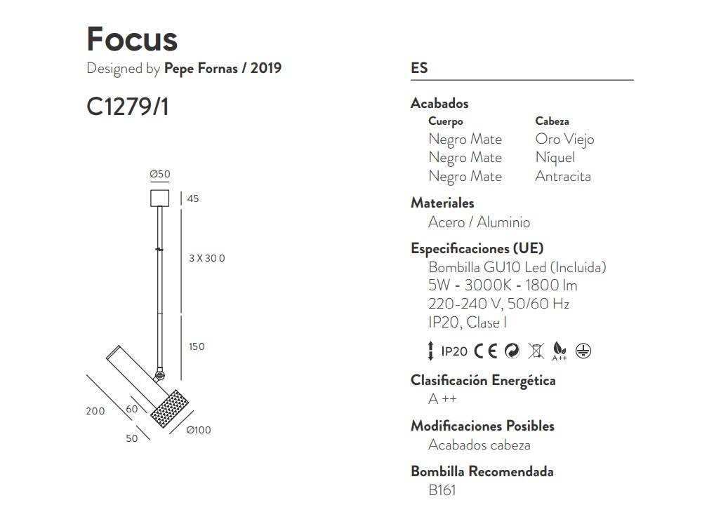 092146 Подвесной светильник 1L черный - антрацит Aromas del Campo Focus