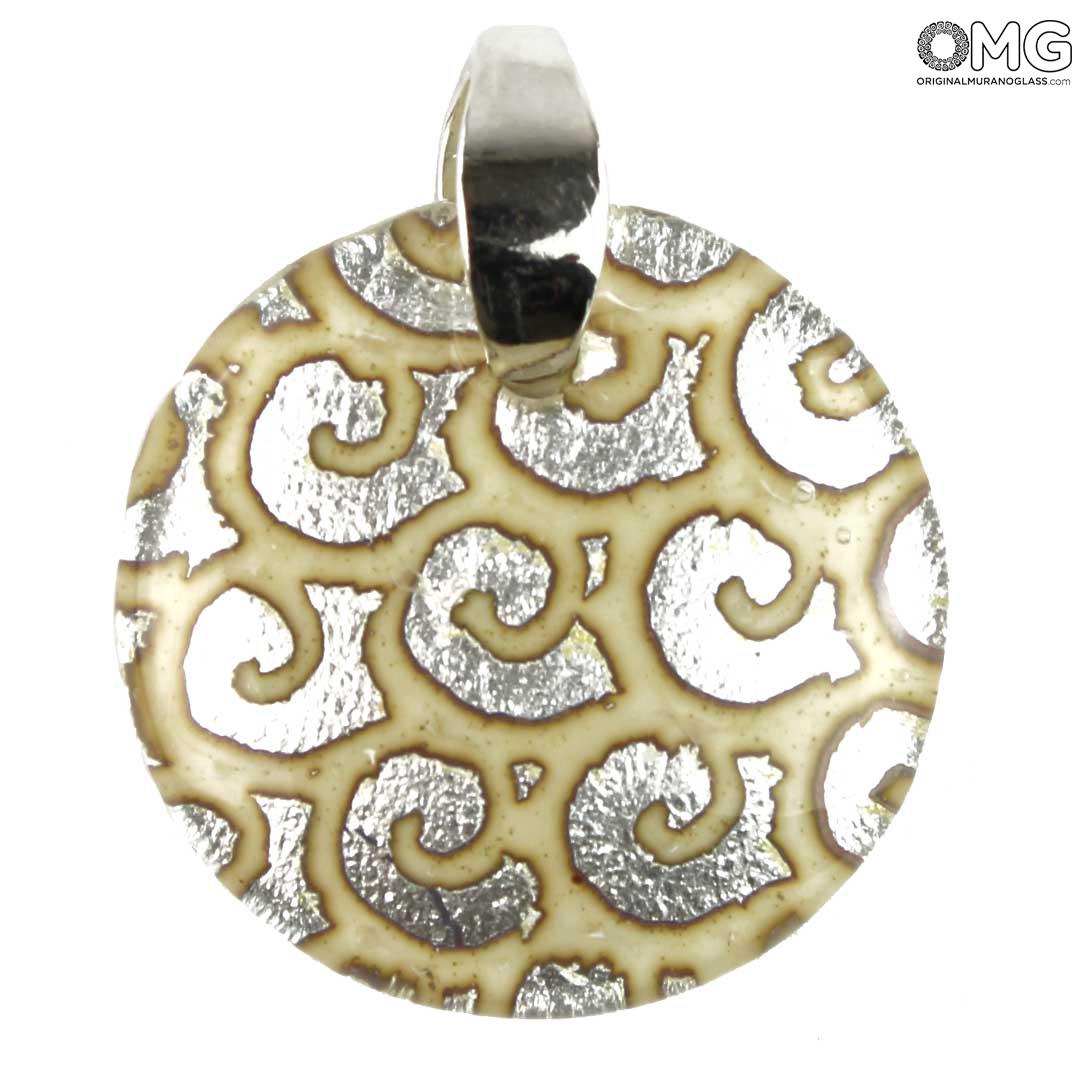 4021 ORIGINALMURANOGLASS Круглая белая подвеска с серебром - муранское стекло OMG 5 см  - Вид №1