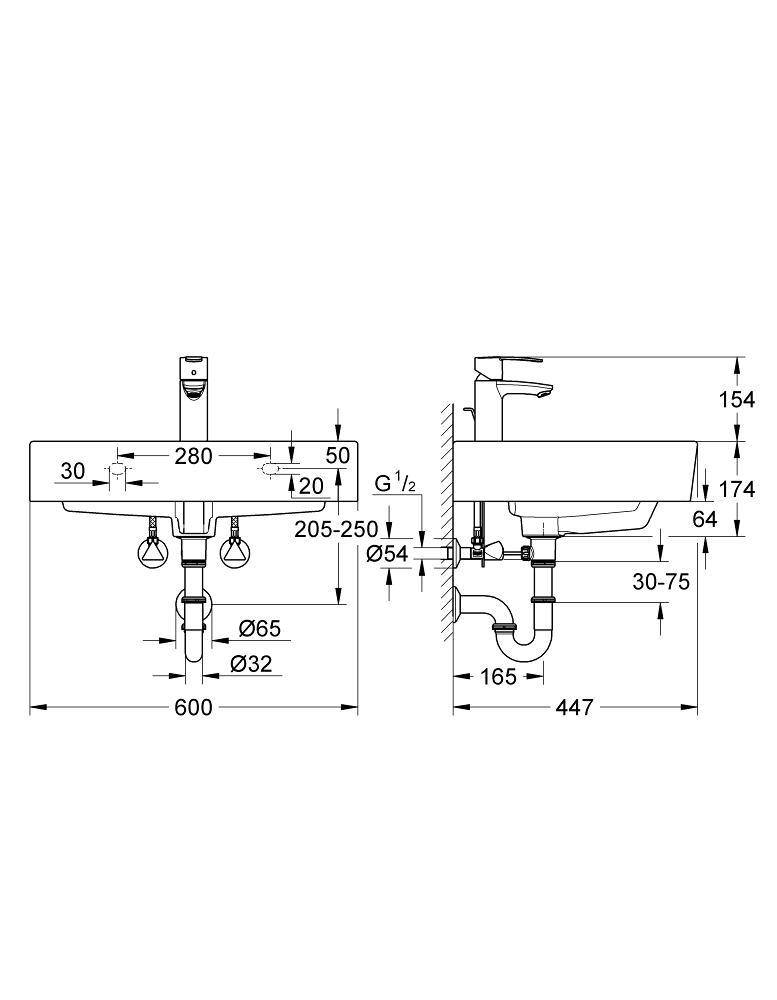 37438000 Подвесная раковина настенная прямоугольная Grohe  - Вид №1