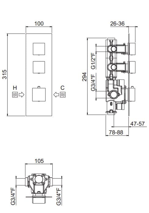 Встраиваемый термостатический смеситель для душа CARIMALI ilQuadro ARCH-00108420 - Вид №2