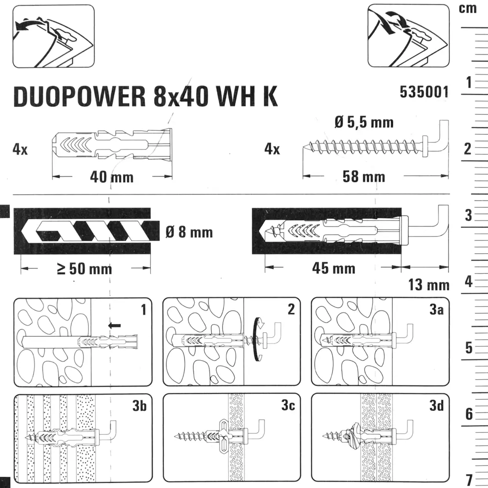 Дюбель для полнотелых материалов Duopower 8x40 мм прямой крюк цвет серый/красный 4 шт FISCHER STLM-2141802 - Вид №3
