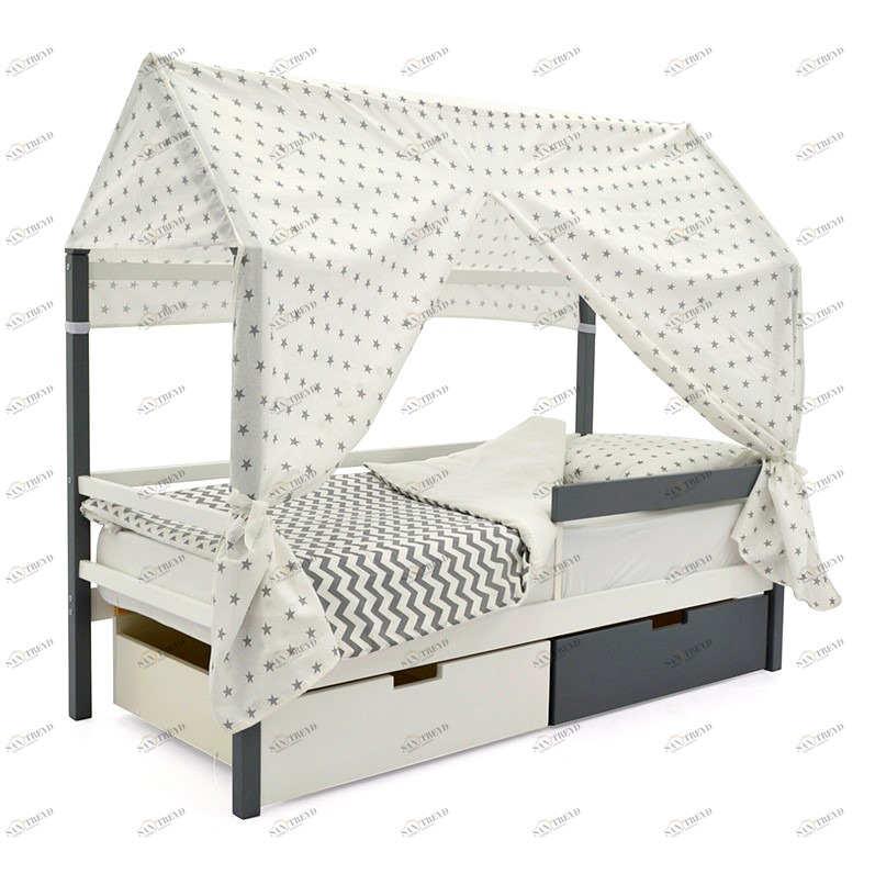 Крыша для кровати-домика текстильная Svogen звезды графит БЕЛЬМАРКО  00-3833096 Серый Santreyd 