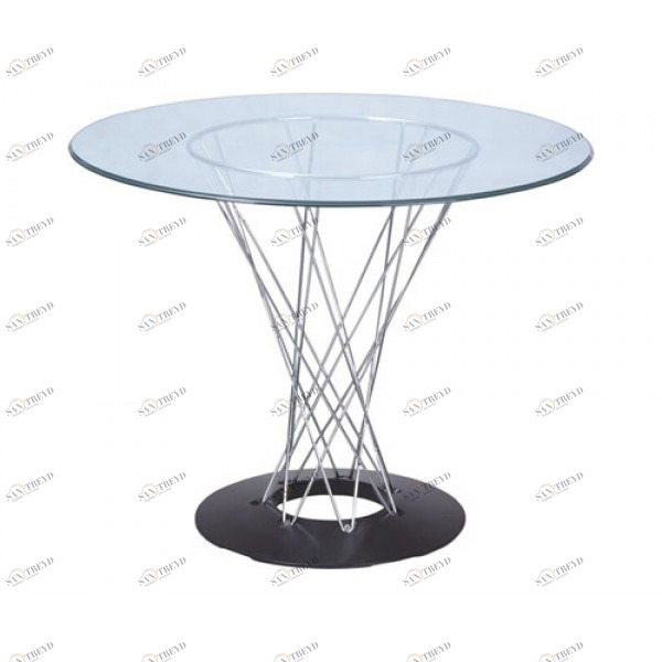 Обеденный стол стеклянный круглый на основании хром 120 см Noguchi Cyclone Glass TASHOTI  119299 Прозрачный 