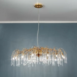 Люстра подвесная со стеклянными подвесками на 10 ламп золото Frezia Light 116019 FREZIA LIGHT ДИЗАЙНЕРСКИЕ 00-3953613 Золото;прозрачный