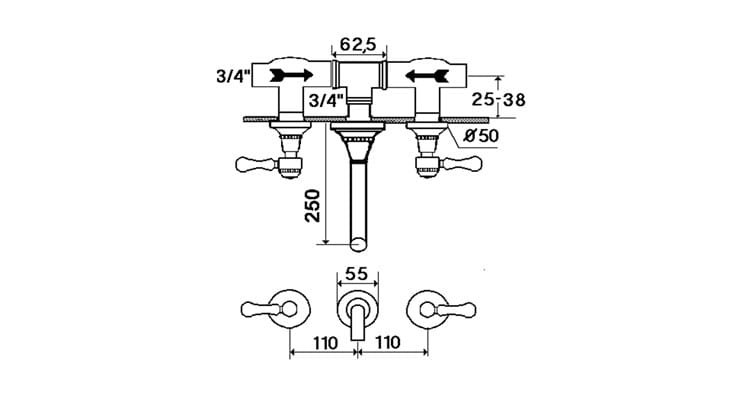 Настенный смеситель для ванны с 3 отверстиями rvb 1935 WOOD ARCH-00079806 - Вид №2