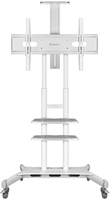 TS1881 WHITE Мобильная стойка на 1 тв/ 55-80" от 200х200 до 800х500, макс нагр 90,9кг, 2 полки, высота 1050-1650мм, белая ONKRON Santreyd 