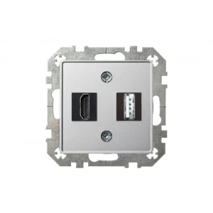 91523253 Розетка HDMI и USB встраиваемая Liregus Epsilon HDMI+USB-002-01 E/Mt цвет серебро STLM-1350073
