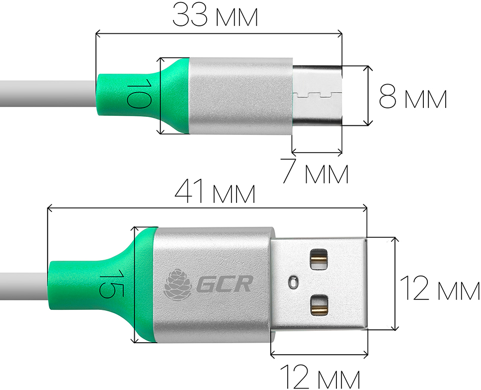 33-050551 кабель 0.5m usb 2.0, am/cm, белый, алюминиевый корпус серебро, зеленый пвх, 28/28 awg Greenconnect Santreyd  - Вид №1