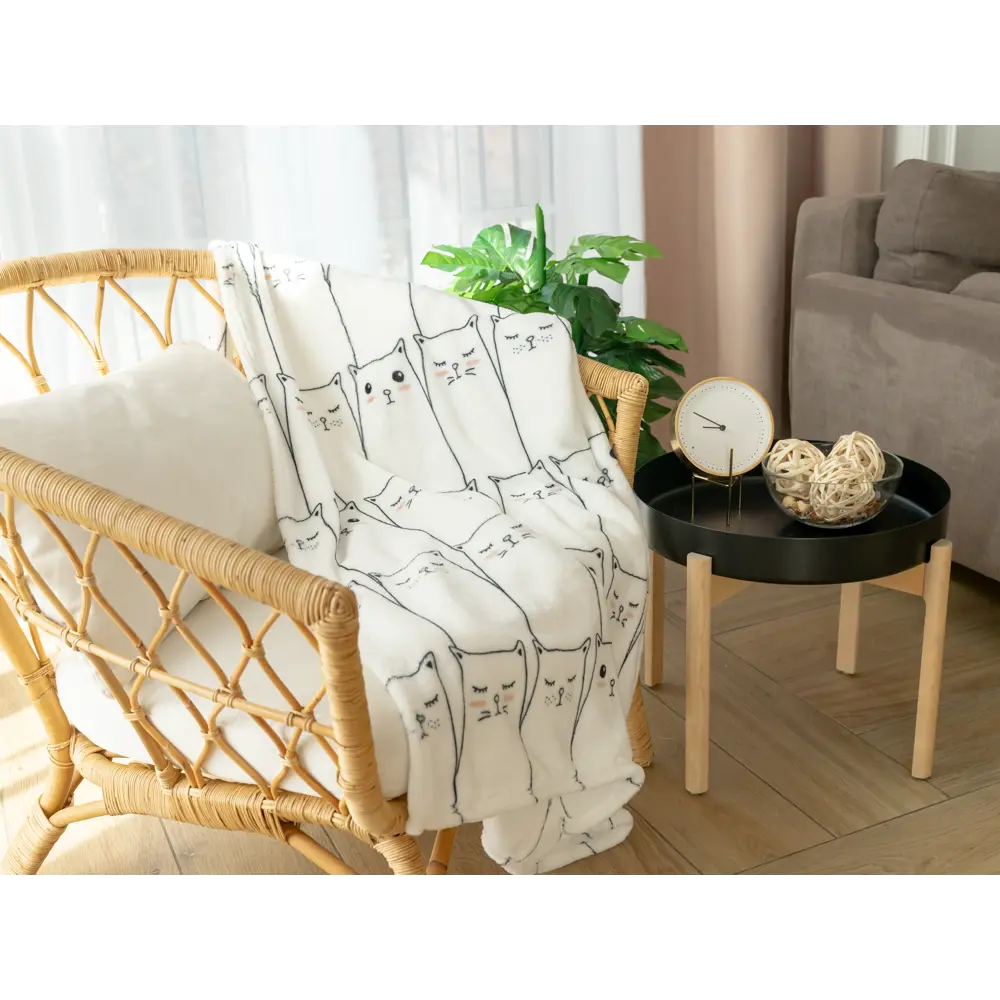 Плед «Баюн» 140x200 см фланель цвет белый/чёрный BELEZZA STLM-2157961 - Вид №4