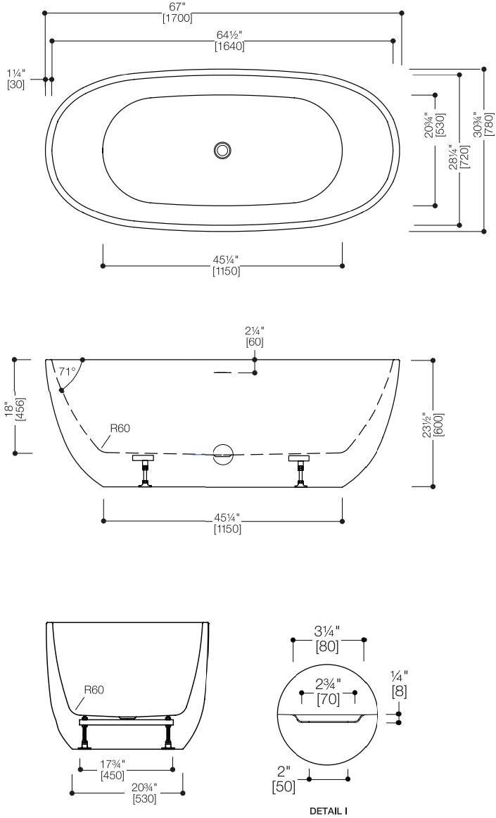 Blu Bathworks® Отдельностоящая овальная акриловая ванна Siena Bt8006b17 - Вид №3