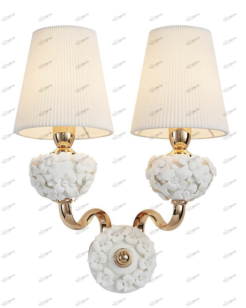 Бра с абажуром на 2 лампы белое "Плисанс" 1032/2W-GD-WT LUMIEN HALL ПЛИСАНС 00-3931607 Белый;золото 