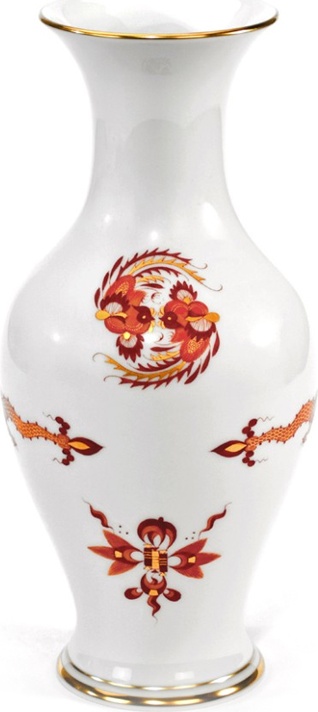 10523599 Meissen Ваза 24см "Красный дракон" (золотой кант) Фарфор 