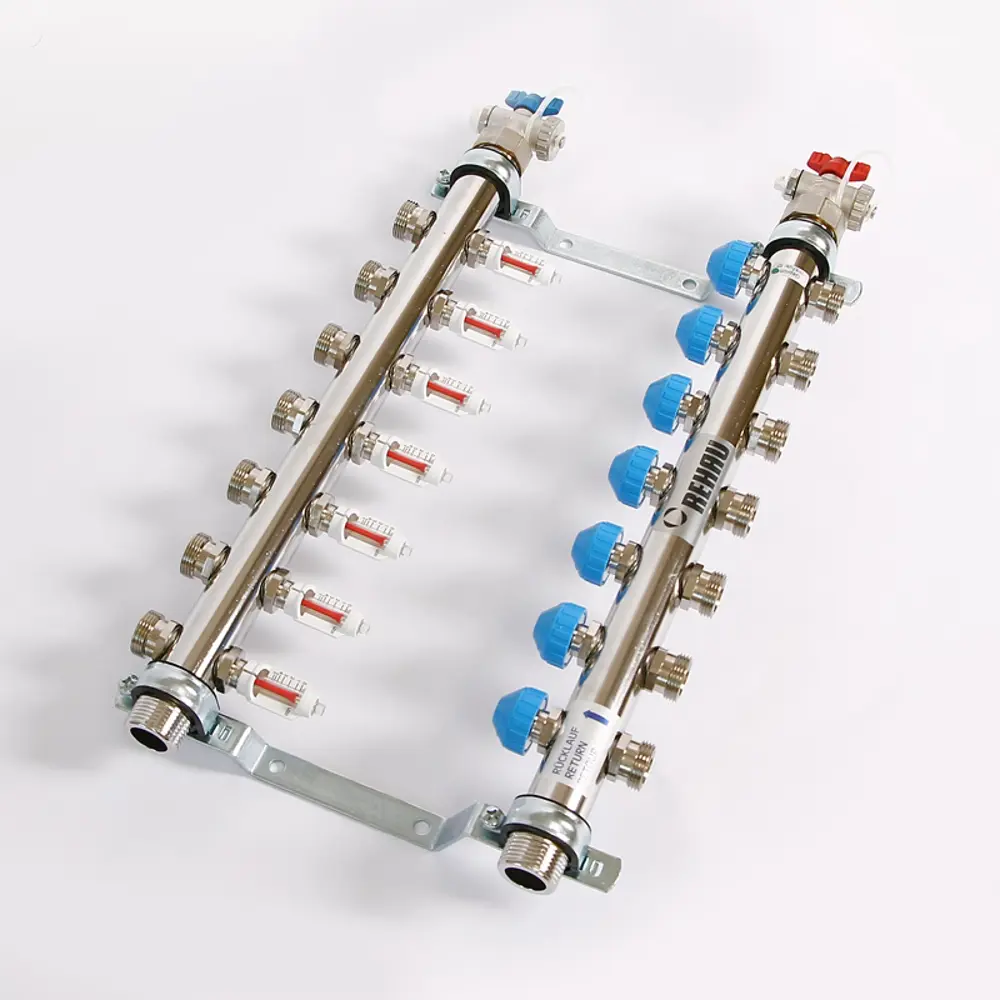 Коллекторная группа с расходомерами Rehau HKV-D 1"x3/4" 7 выходов нержавеющая сталь 83629333 STLM-2180842  - Вид №1