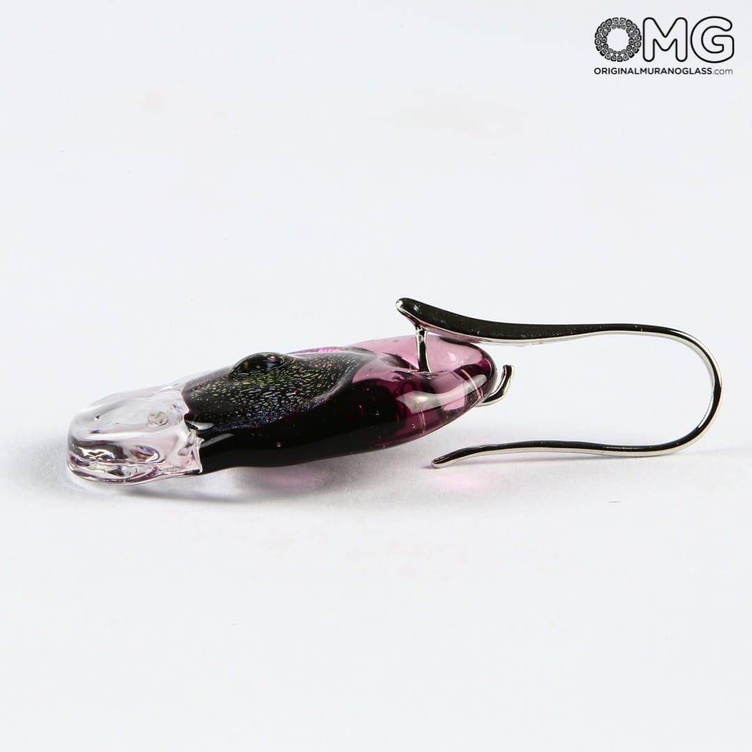 2463 ORIGINALMURANOGLASS Трёхцветные серьги из стекла соммерсо - фиолетовые - муранское стекло - Original Murano Glass OMG 2 см  - Вид №1