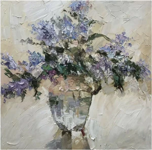 Картина на холсте 100х100 см "Цветы Виола" EVENHOME КАРТИНЫ МАСЛОМ 129934 Голубой;серый;разноцветный