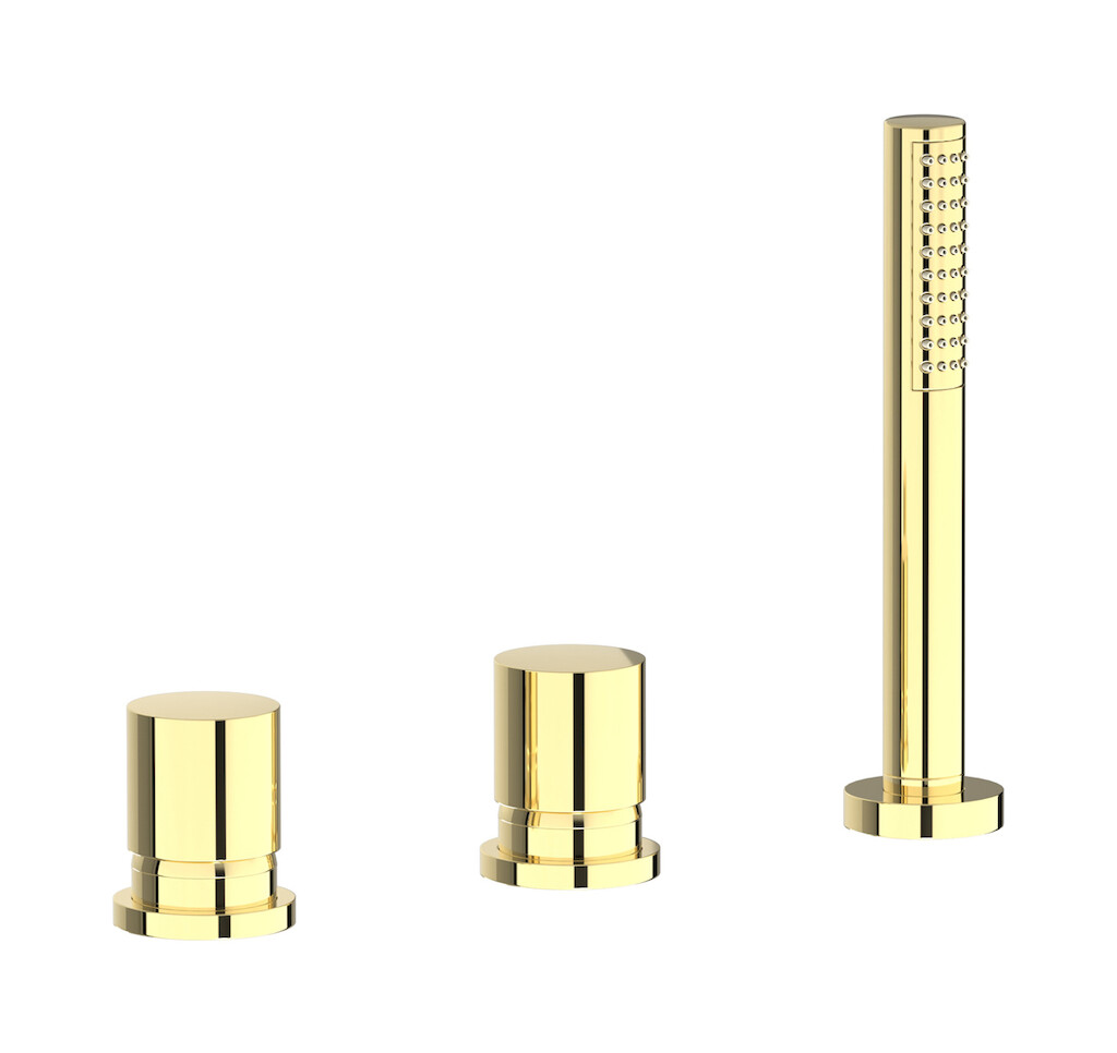 Смеситель на бортик ванной на 3 отверстия с изливом, дивертером и душевым гарнитуром. WE ARE IB rr397ii Pale Gold Brera